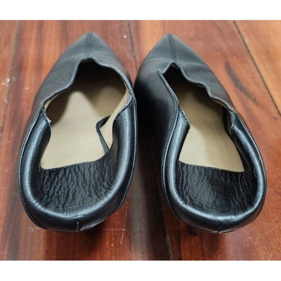 ALUMNAE Italy Black Leather V-Cut Heels 40 Made Italy Minimalist Sculpted Pumps - Picture 7 of 16